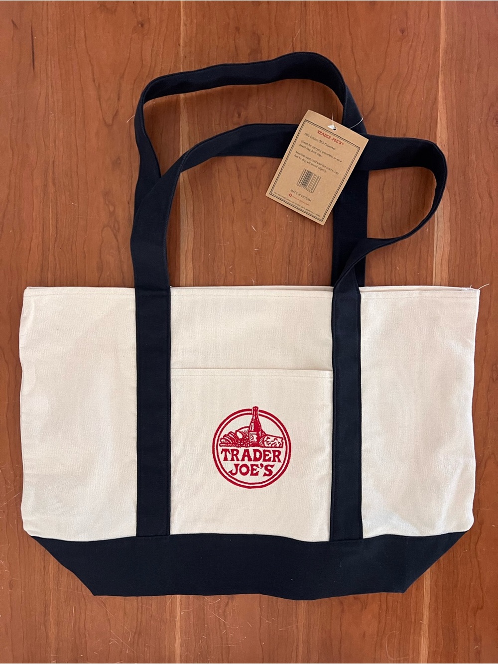 Trader Joe's Canvas Tote Bag in Cream and Navy
